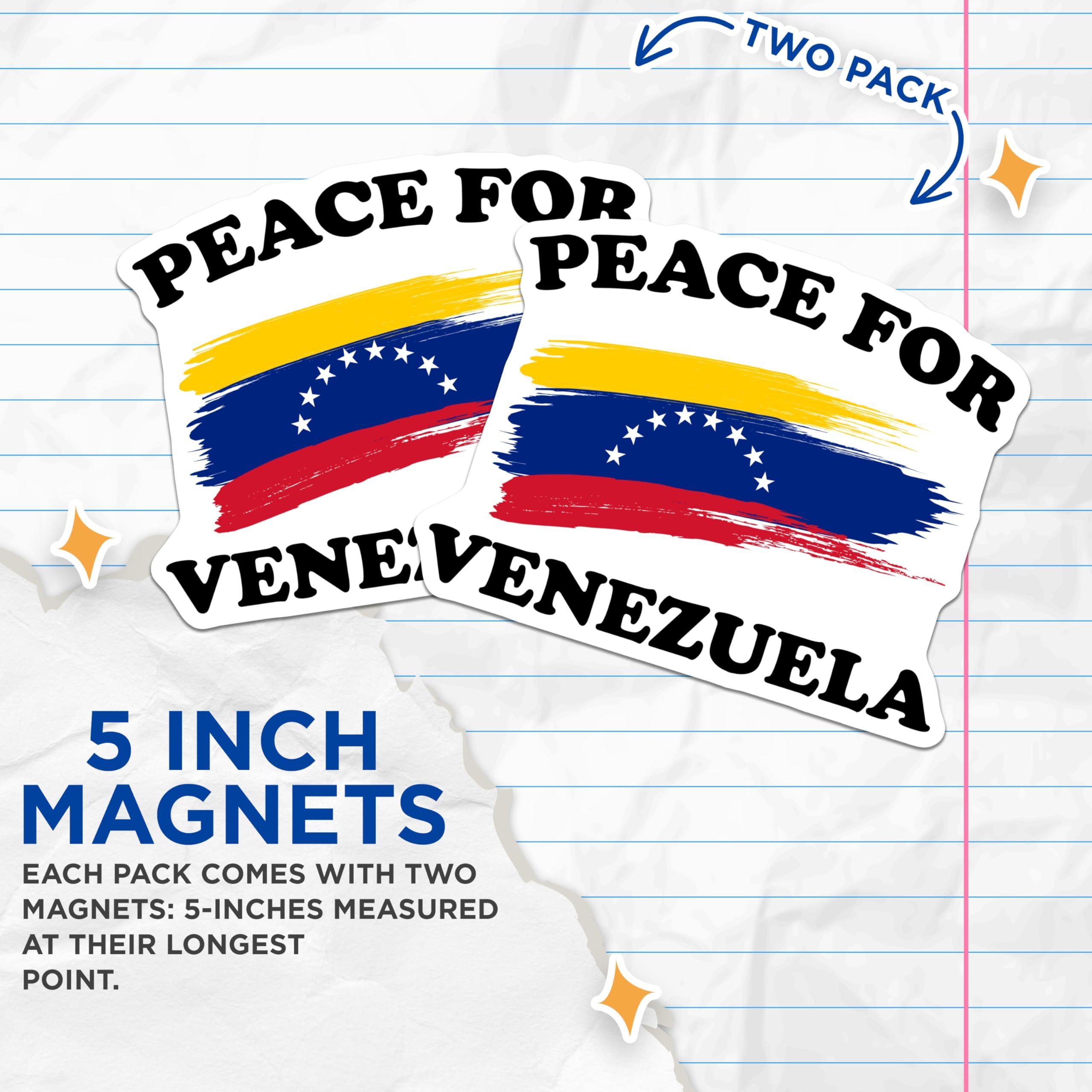 (2 Pack) Peace for Venezuela Magnets - Venezuelan Flag - Patriotic Pride Magnets - 5" On Longest Side - Premium Magnet - for Cars, Refrigerators, Toolboxes, Lockers - Made in USA - MAG17210