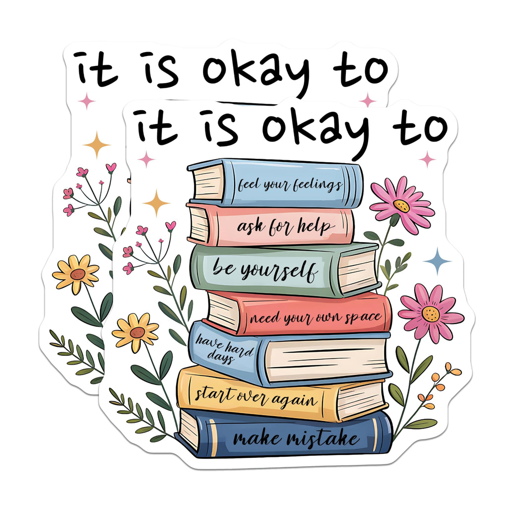 (2 Pack) It is Okay Magnets - Stack of Books - Mental Health Reminder - 5" On Longest Side - Premium Magnet - for Cars, Refrigerators, Toolboxes, Lockers - Made in USA - MAG17040