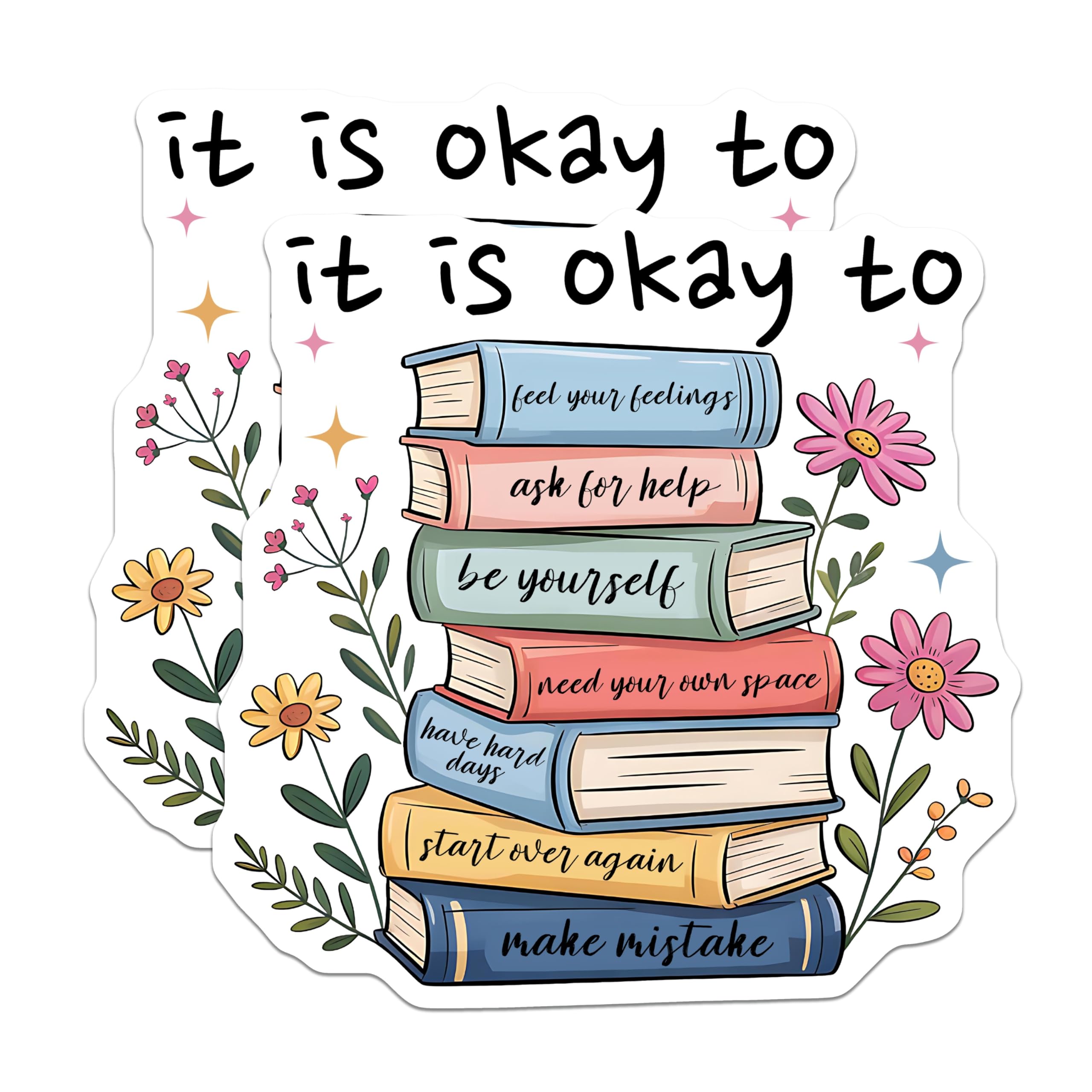 (2 Pack) It is Okay Magnets - Stack of Books - Mental Health Reminder - 5" On Longest Side - Premium Magnet - for Cars, Refrigerators, Toolboxes, Lockers - Made in USA - MAG17040