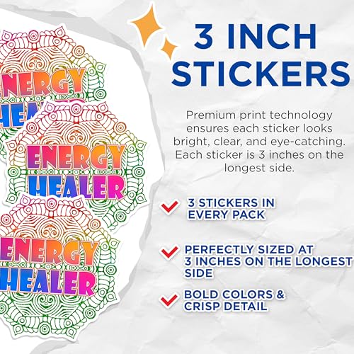 (3 Pack) Energy Healer Decals - Spiritual Decal - Mandala Decal - 3 Inches On Longest Side - Easy Peel & Apply - Made in USA - 3MCS1447