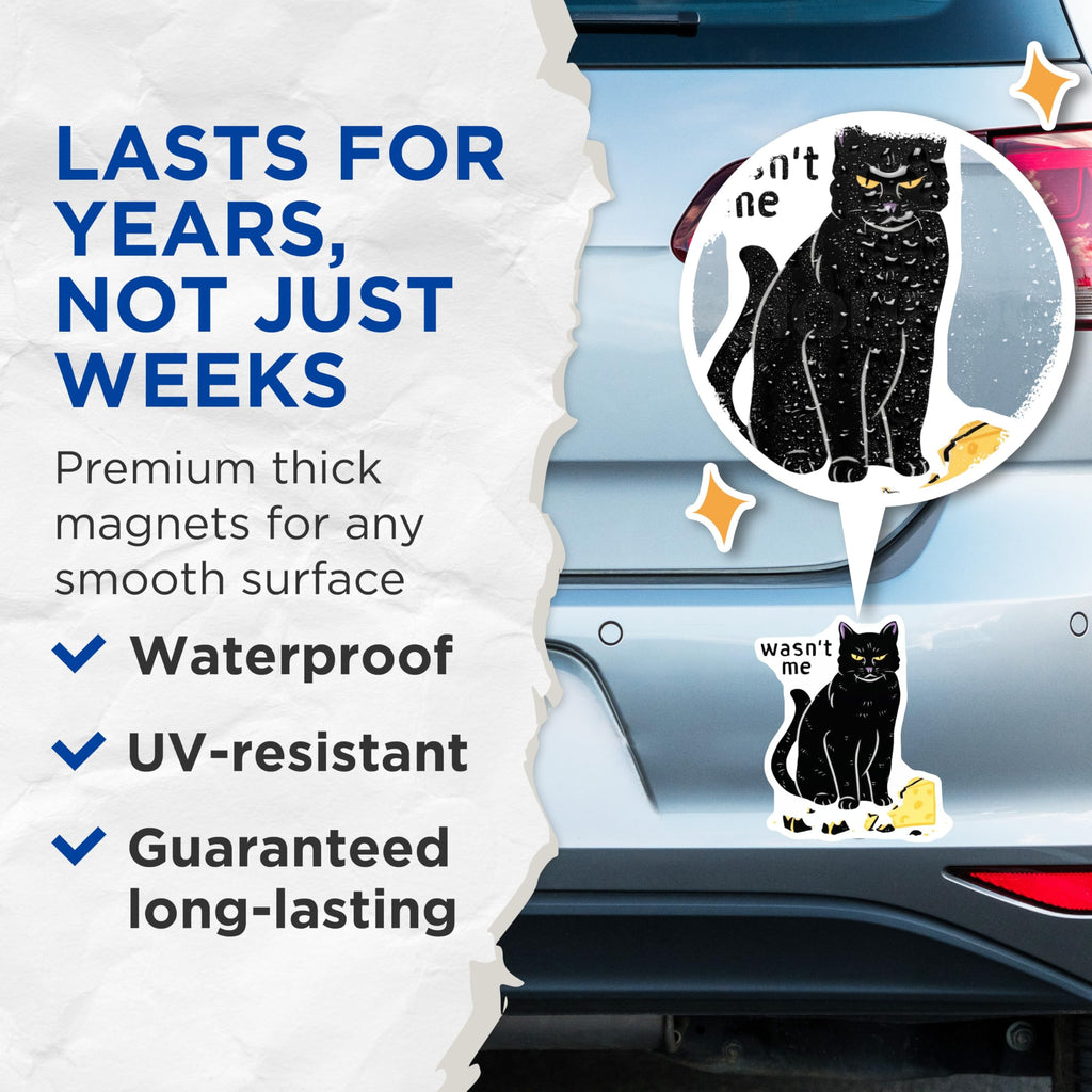 (2 Pack) Black Cat Magnets - Funny Cat - Cheese Humor - 5" On Longest Side - Premium Magnet - for Cars, Refrigerators, Toolboxes, Lockers - Made in USA - MAG16433