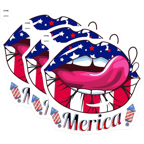 (3 Pack) Patriotic Lips Decals - American Flag - Laptop Decals - 3 Inches On Longest Side - Easy Peel & Apply - Made in USA - 3MCS2381