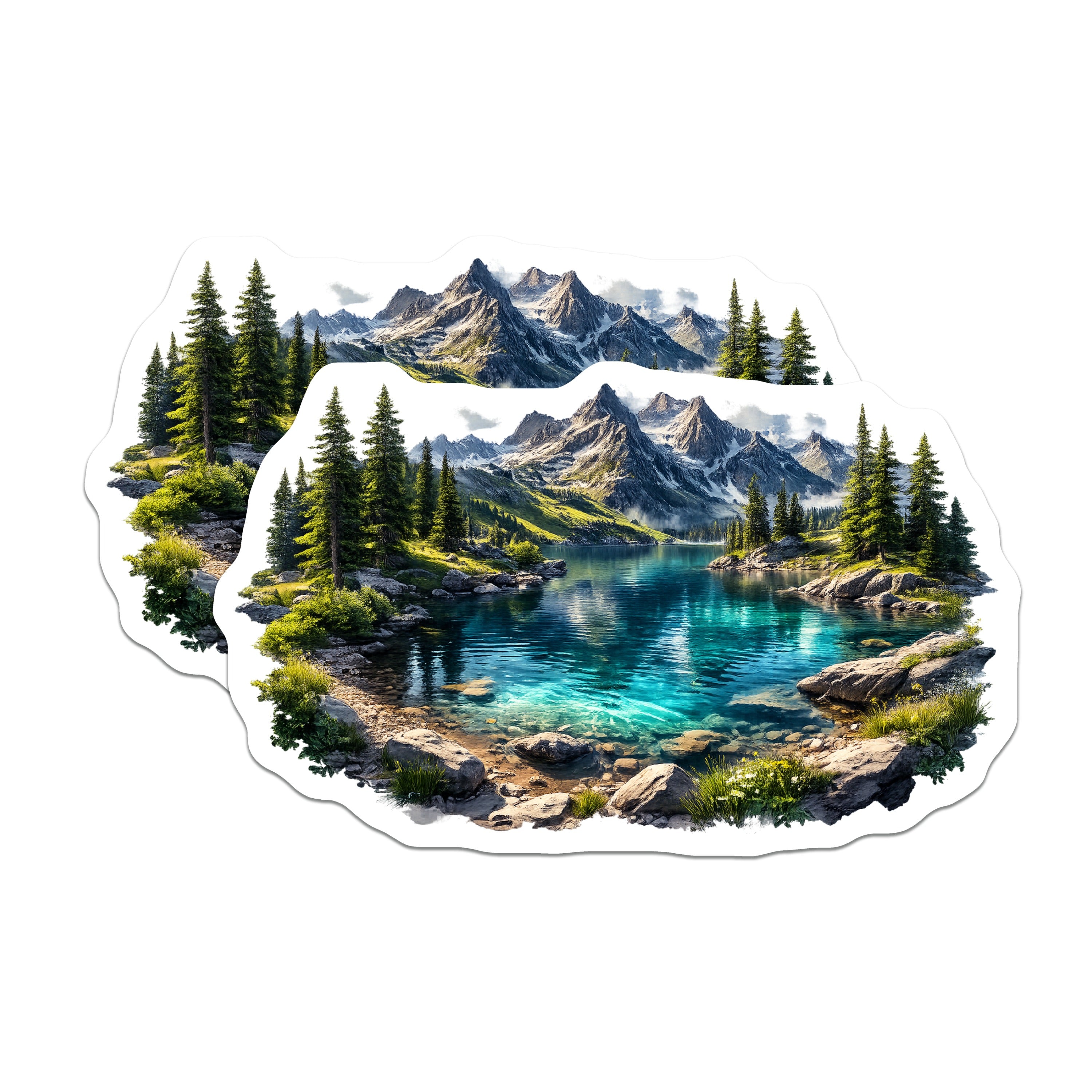 (2 Pack) Mountain Lake Magnets - Scenic Nature Landscape - Alpine Adventure Decor - Clear Water Outdoors Refrigerator Souvenir - 5" - Thick Durable Magnet - Made in USA - MAG39100