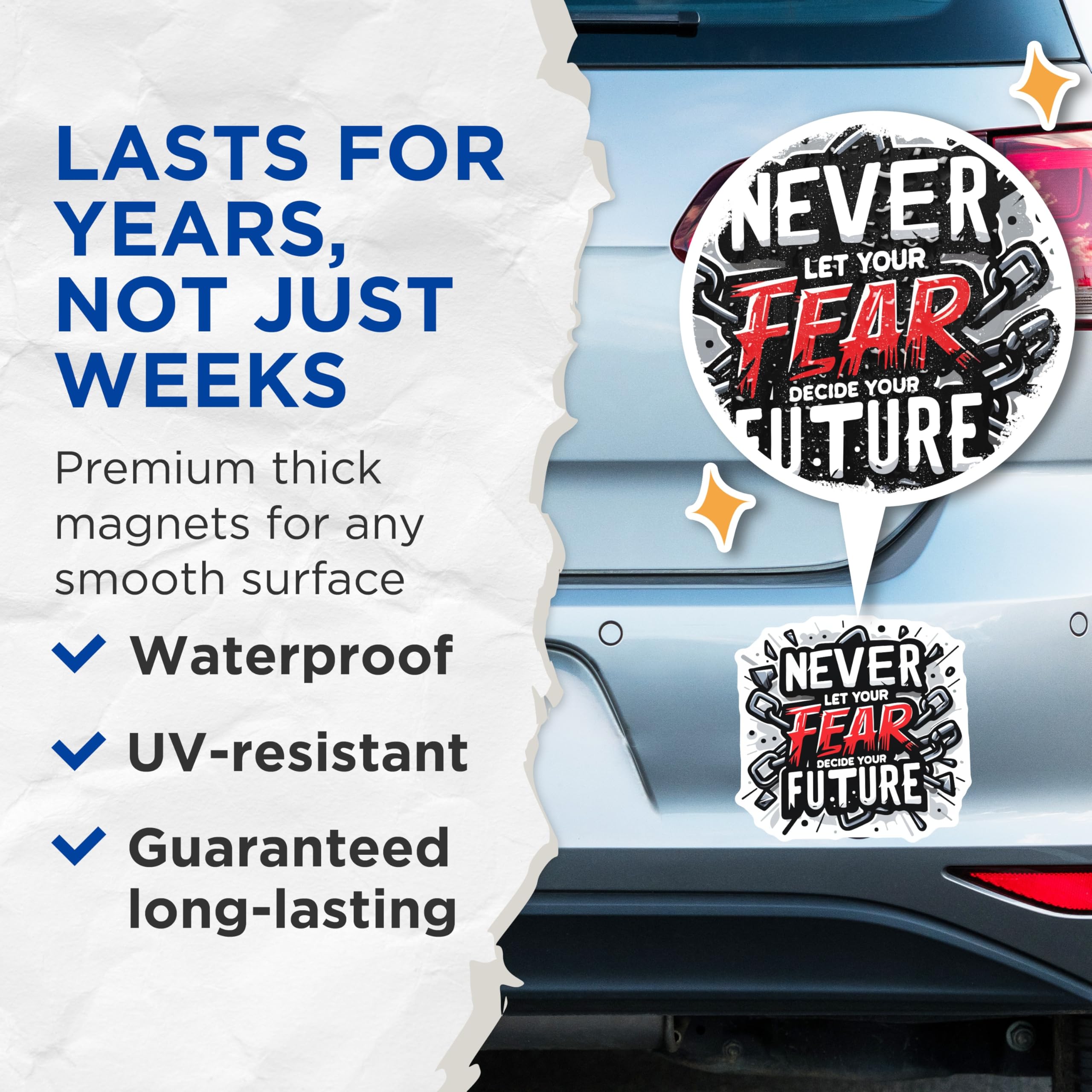 (2 Pack) Motivational Quote Magnets - Fearless Future Message - Inspirational Refrigerator Decor - 5 Inches On Longest Side - Thick Durable Magnet - Made in USA - MAG19934