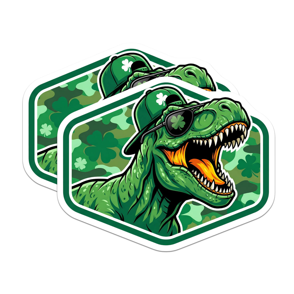 (2 Pack) Dinosaur Magnets - St Patricks Day - T Rex Shamrock Accessories - 5" On Longest Side - Premium Magnet - for Cars, Refrigerators, Toolboxes, Lockers - Made in USA - MAG16726