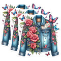 (3 Pack) Denim Jacket Decals - Floral Rose Design - Butterfly Laptop Stickers - 3 Inches On Longest Side - Easy Peel & Apply - Made in USA - 3MCS7641