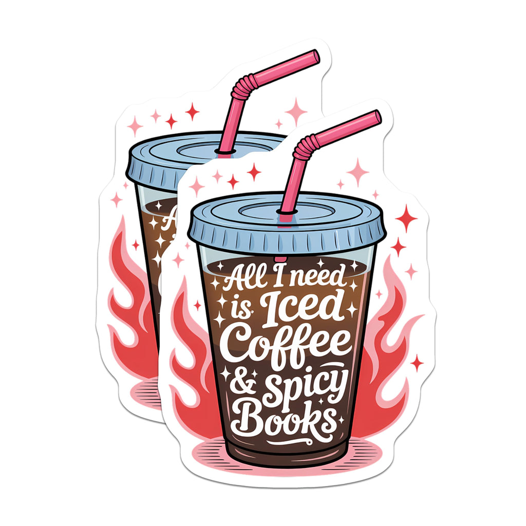 (2 Pack) Iced Coffee Spicy Books Magnets - Bookworm Reader Caffeine Lover - Cozy Literary Aesthetic Decor - 5 Inches On Longest Side - Thick Durable Magnet - Made in USA - MAG20940