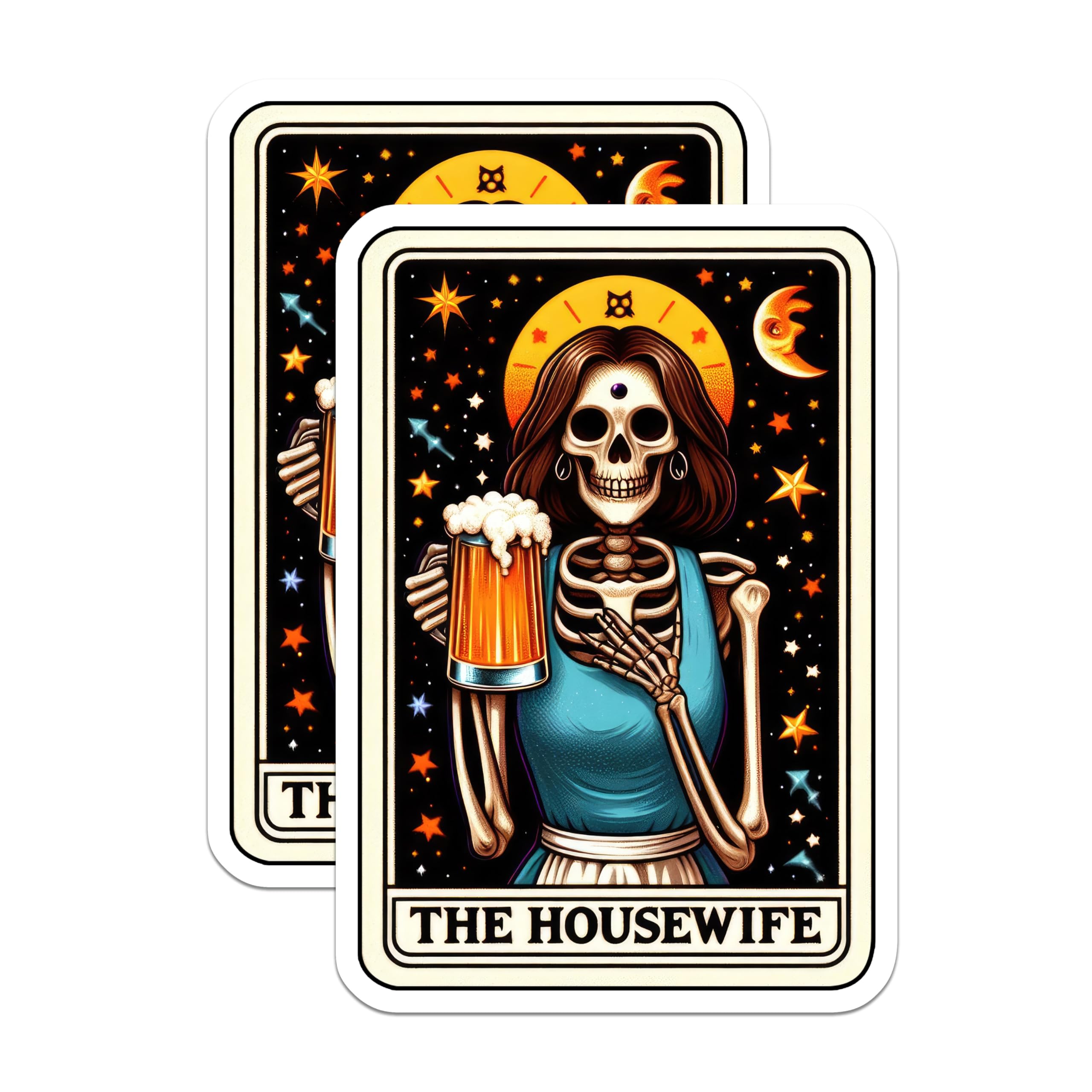 (2 Pack) Housewife Skeleton Magnets - Funny Beer Goth Mom - Spooky Tarot Card Kitchen Decor for Women - 5 Inches On Longest Side - Thick Durable Magnet - Made in USA - MAG28725