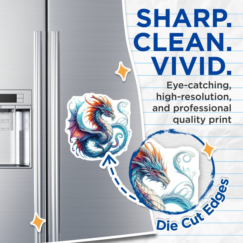 (2 Pack) Fantasy Dragon Magnets - Mythical Creature Art - Vibrant Blue Dragon Decor - 5 Inches On Longest Side - Thick Durable Magnet - Made in USA - MAG38280