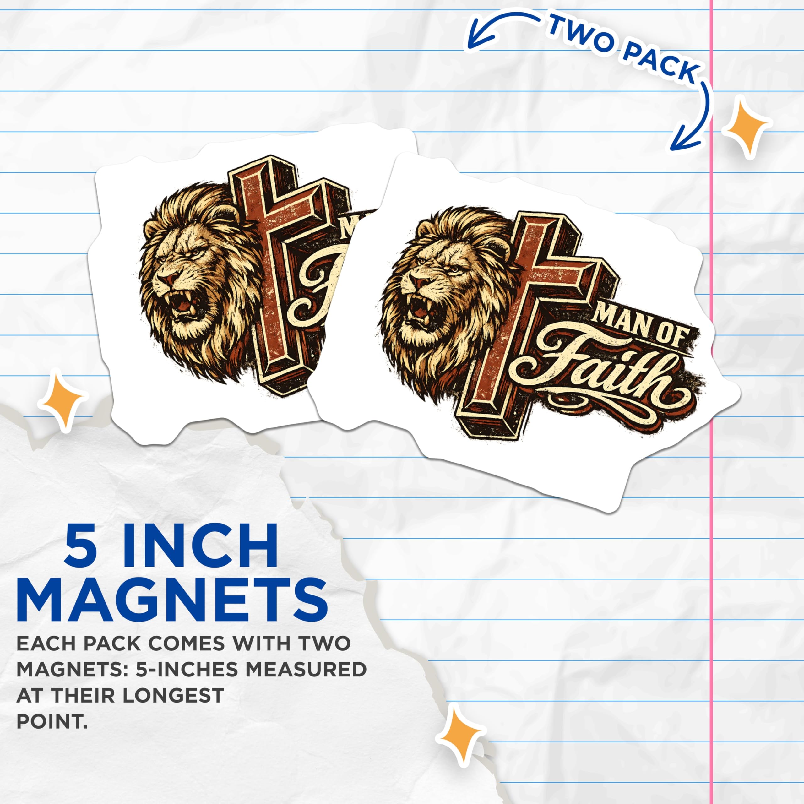 (2 Pack) Man of Faith Lion Cross Magnets - Christian Religious Symbolism - Spiritual Devotion Inspirational Men of God - 5 Inches On Longest Side - Thick Durable Magnet - Made in USA - MAG22019