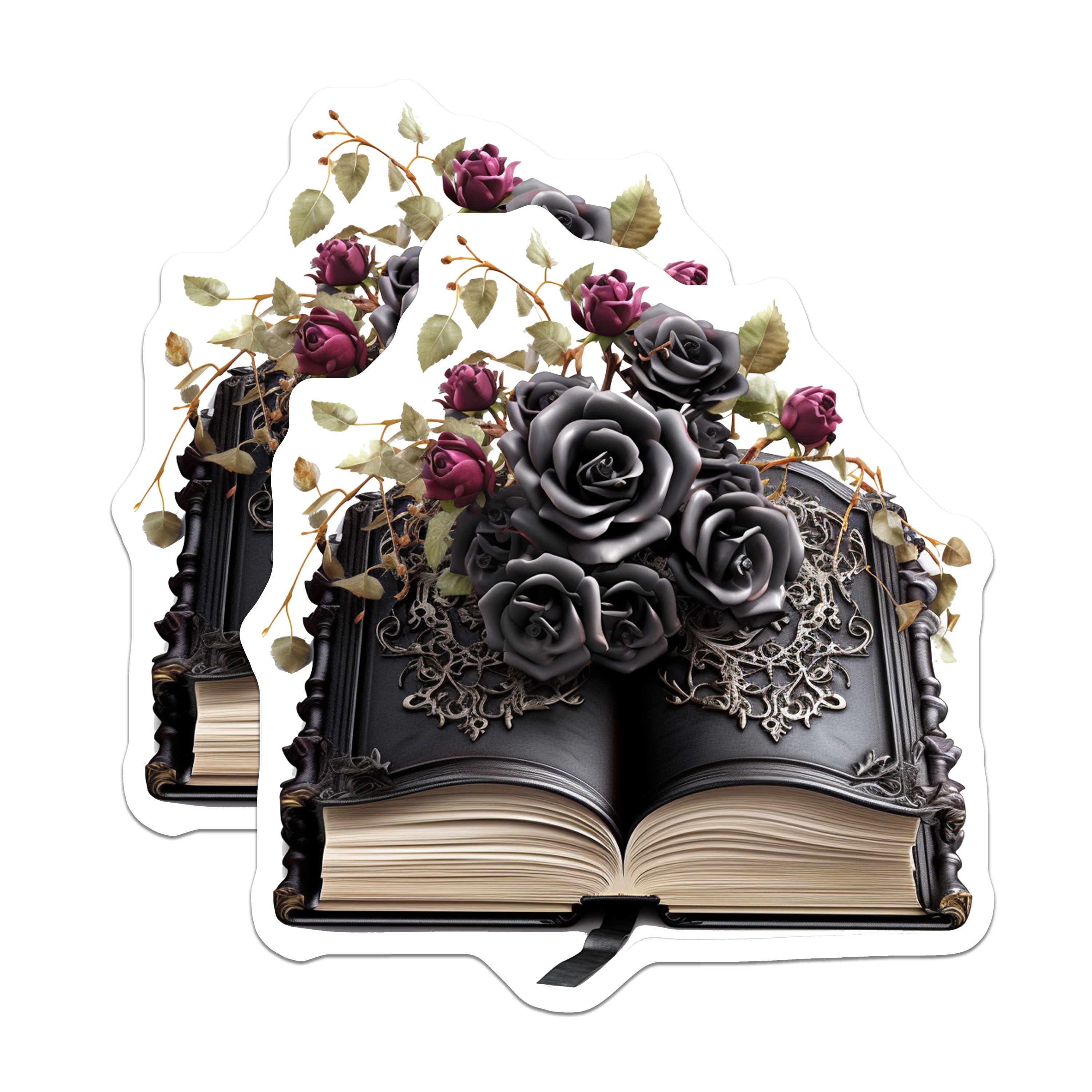 (2 Pack) Gothic Book Magnets - Dark Academia Decor - Black Roses - Witchy Aesthetic - Literary Lover - Victorian Style - Fantasy Art - 5" - Durable Magnet - Made in USA - MAG38080