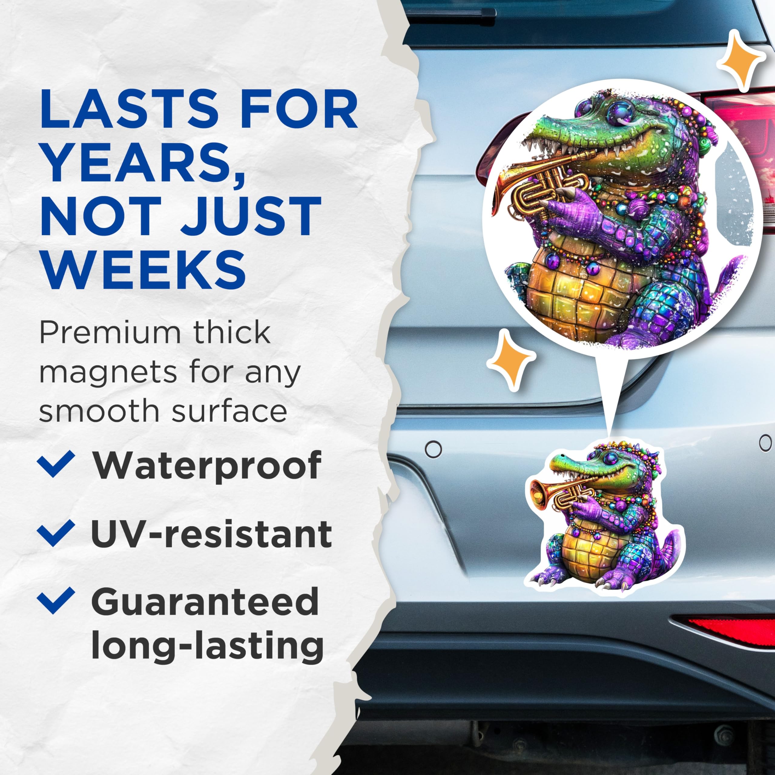 (2 Pack) Alligator Trumpet Magnets - Mardi Gras Gator - New Orleans Decor Magnets - 5" On Longest Side - Premium Magnet - for Cars, Refrigerators, Toolboxes, Lockers - Made in USA - MAG14785