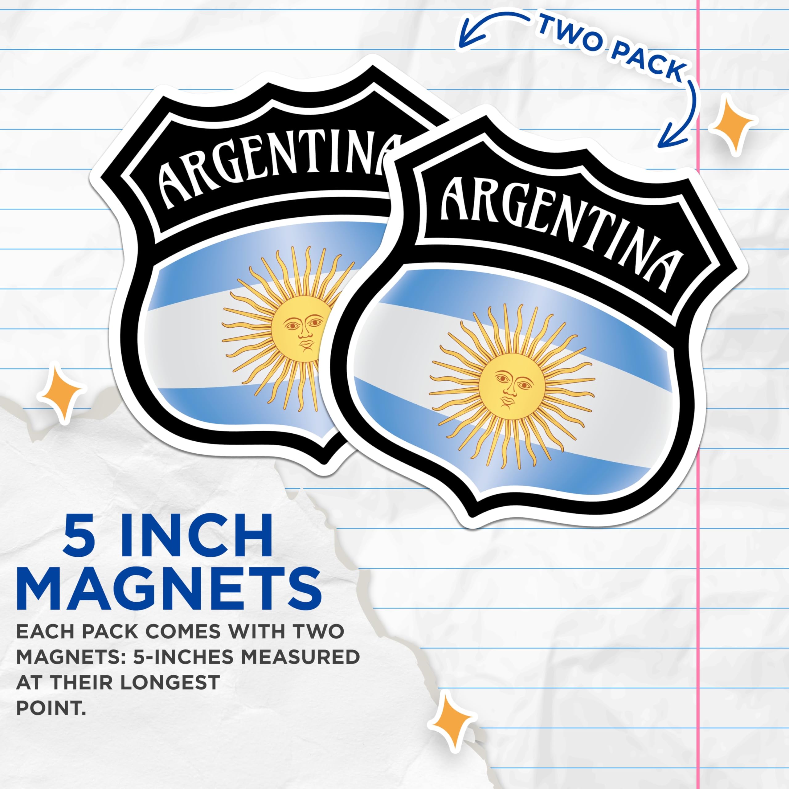 (2 Pack) Argentina Flag Magnets - Argentine Souvenir - Fridge Magnets - 5" On Longest Side - Premium Magnet - for Cars, Refrigerators, Toolboxes, Lockers - Made in USA - MAG18346