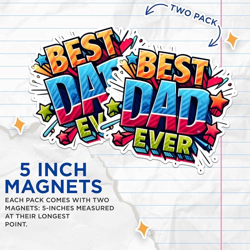 (2 Pack) Best Dad Ever Magnets - Father's Day Magnets - Bright Colorful Design Magnets- 5" On Longest Side - for Fridges, Toolboxes, Cars - Made in USA - MAG2698