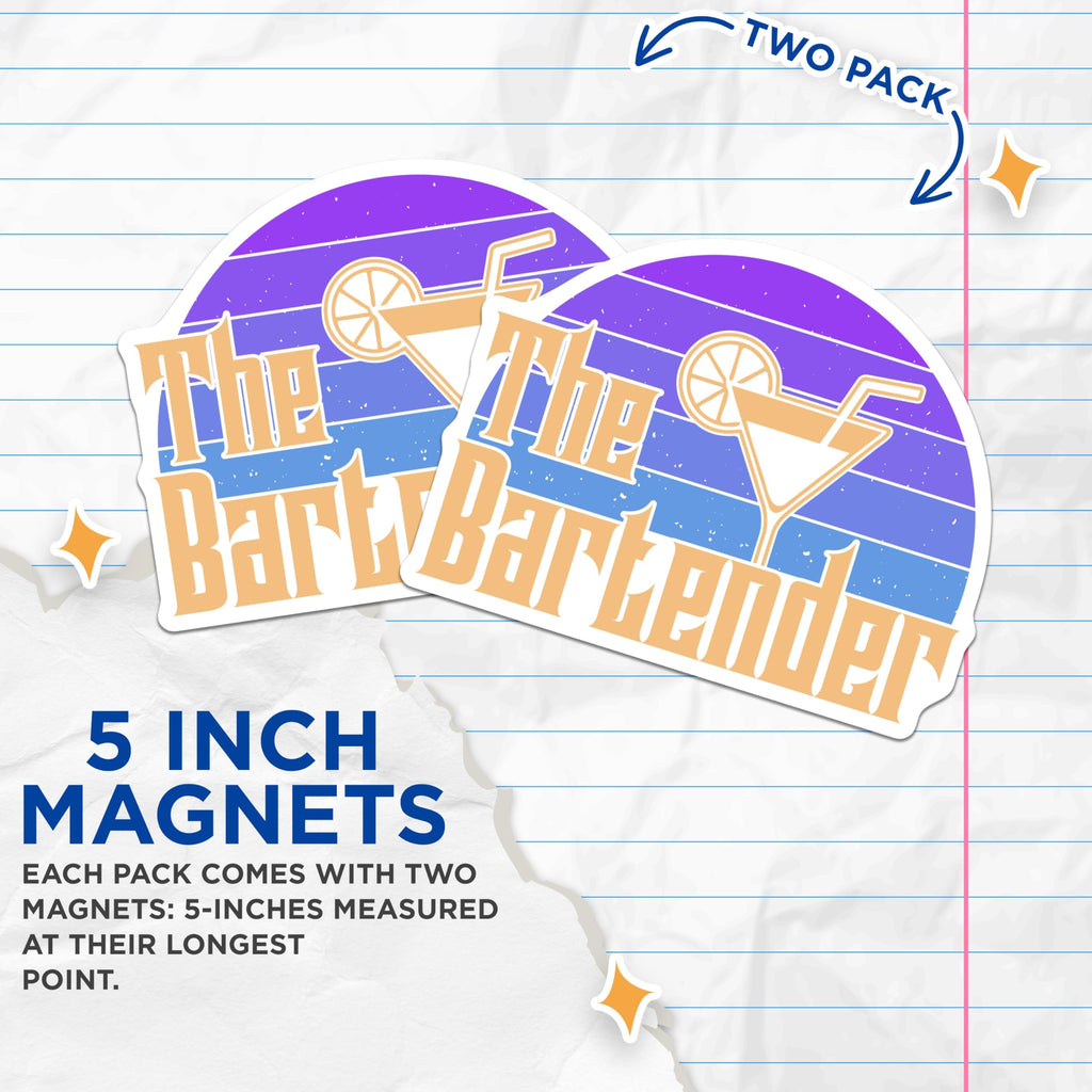 (2 Pack) Bartender Magnets - Retro Cocktail Art - Bar Decor Accent - 5" On Longest Side - Premium Magnet - for Cars, Refrigerators, Toolboxes, Lockers - Made in USA - MAG18120
