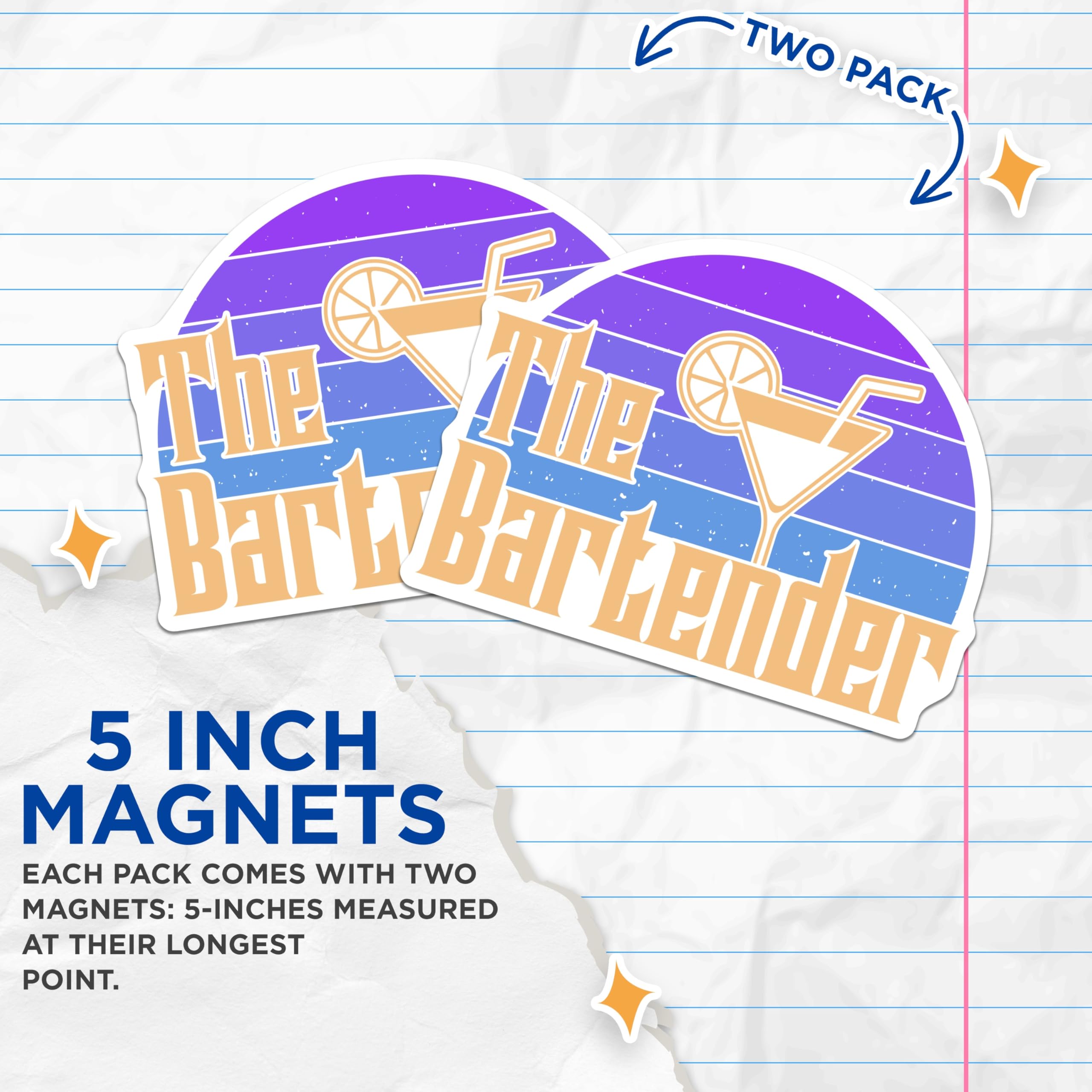 (2 Pack) Bartender Magnets - Retro Cocktail Art - Bar Decor Accent - 5" On Longest Side - Premium Magnet - for Cars, Refrigerators, Toolboxes, Lockers - Made in USA - MAG18120