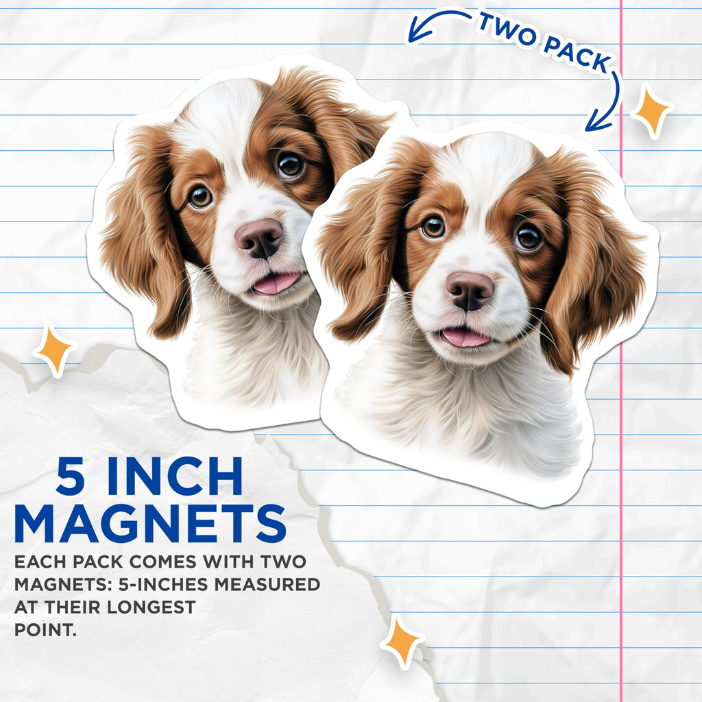 (2 Pack) Brittany Spaniel Puppy Magnets - Adorable Dog Lover Kitchen Decor - Cute Animal Refrigerator Accent - 5 Inches On Longest Side - Thick Durable Magnet - Made in USA - MAG24800