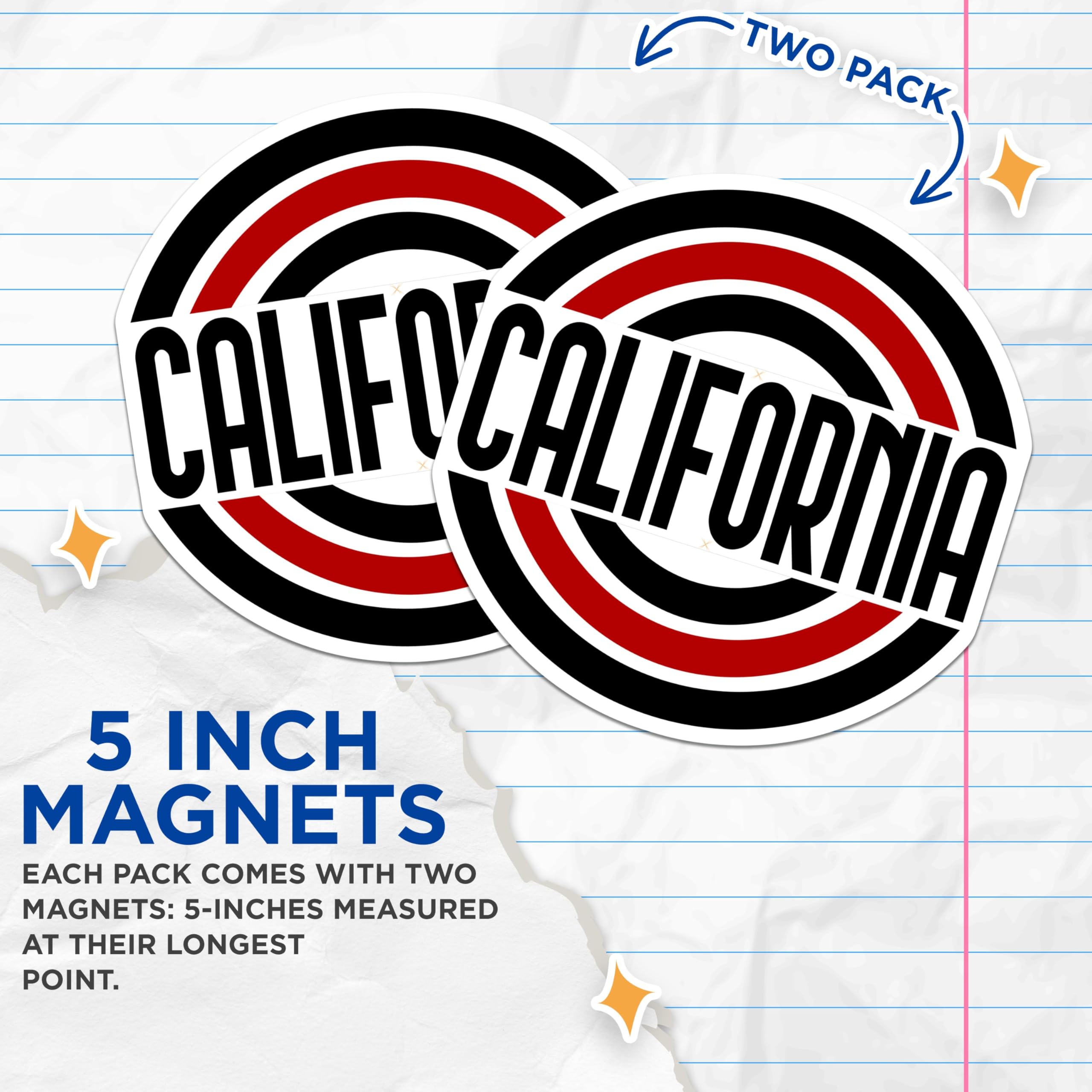 (2 Pack) California Magnets - State Pride Souvenir - Retro California Decor - 5" On Longest Side - Premium Magnet - for Cars, Refrigerators, Toolboxes, Lockers - Made in USA - MAG18836