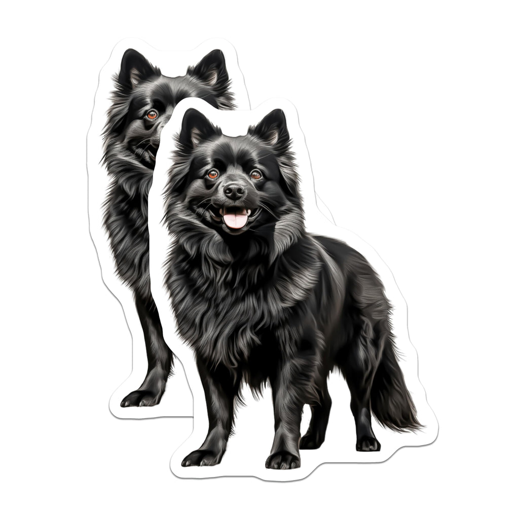 (2 Pack) Fluffy Black Dog Magnets - Happy Dog Lover Decor - Pet Parent Refrigerator Art - Schipperke Breed - 5 Inches On Longest Side - Thick Durable Magnet - Made in USA - MAG28395