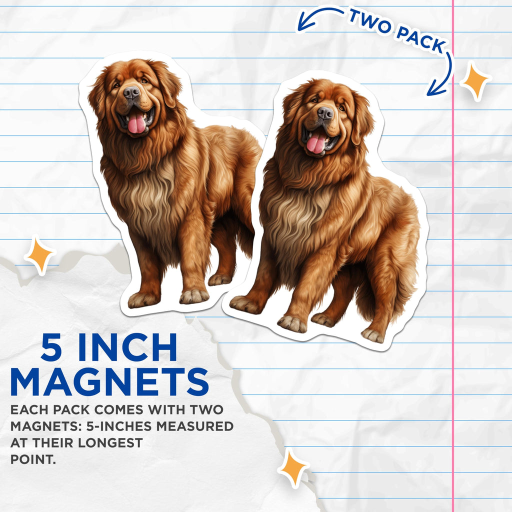 (2 Pack) Tibetan Mastiff Magnets - Fluffy Dog Breed - Pet Lover Accents - Majestic Canine - 5 Inches On Longest Side - Thick Durable Magnet - Made in USA - MAG30476