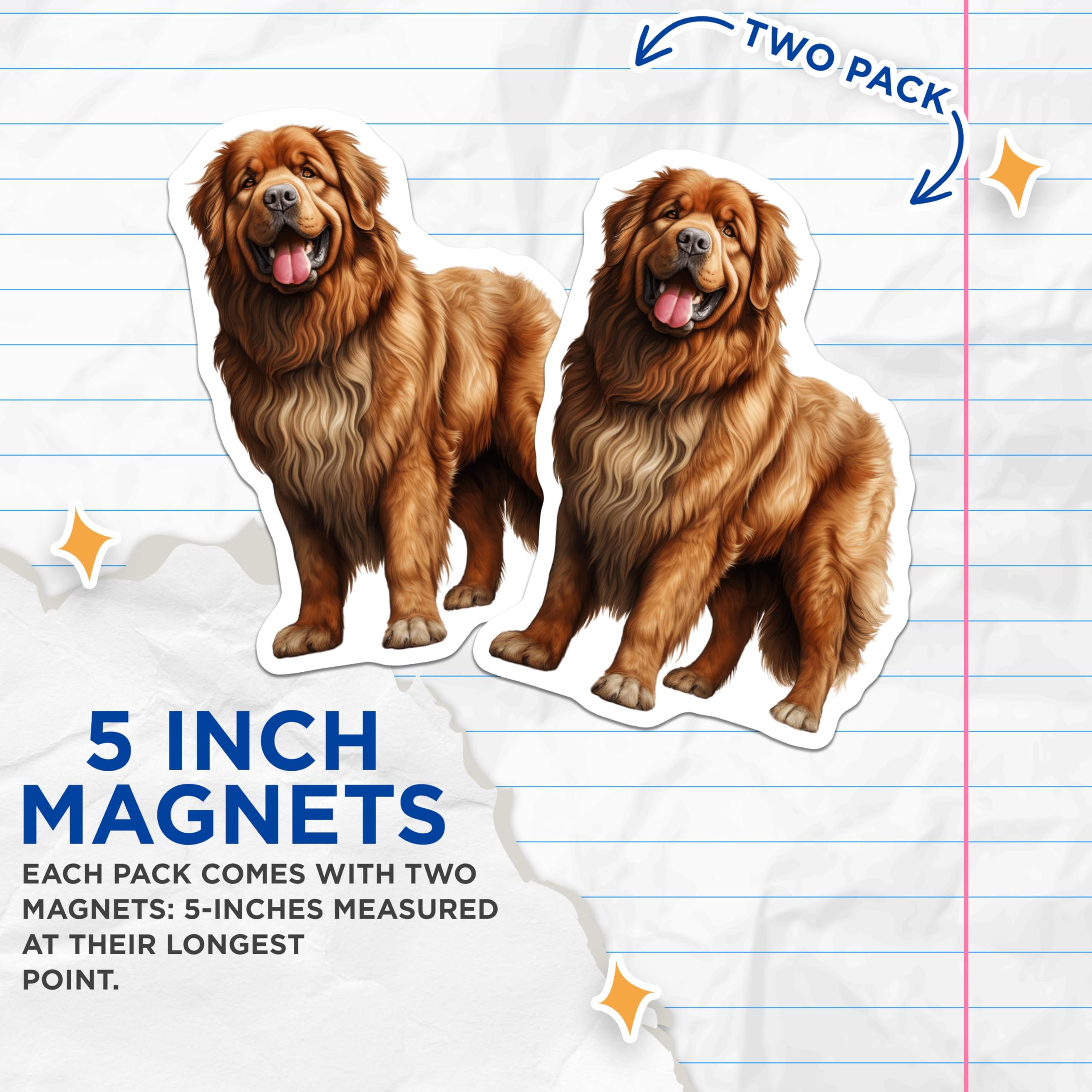 (2 Pack) Tibetan Mastiff Magnets - Fluffy Dog Breed - Pet Lover Accents - Majestic Canine - 5 Inches On Longest Side - Thick Durable Magnet - Made in USA - MAG30476