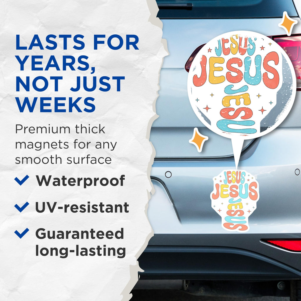 (2 Pack) Jesus Magnets - Retro Christian Decor - Groovy Faith Magnets - Spiritual Refrigerator Decor - Religious Aesthetic - 5 Inches On Longest Side - Thick Durable Magnet - Made in USA - MAG25830