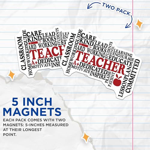 (2 Pack) Teacher Appreciation Magnets - Classroom Decor Magnets - Inspirational Quotes Magnets for Teachers - 5" On Longest Side - for Cars, Refrigerators, Toolboxes, Lockers - Made in USA BMCS3097