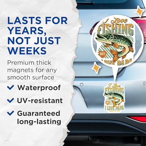 (2 Pack) I Love Fishing Magnets - Papa - Fishing Lover - Papa Appreciation - Fish Enthusiast - 5" On Longest Side - for Cars, Refrigerators, Toolboxes, Lockers - Made in USA BMCS3497