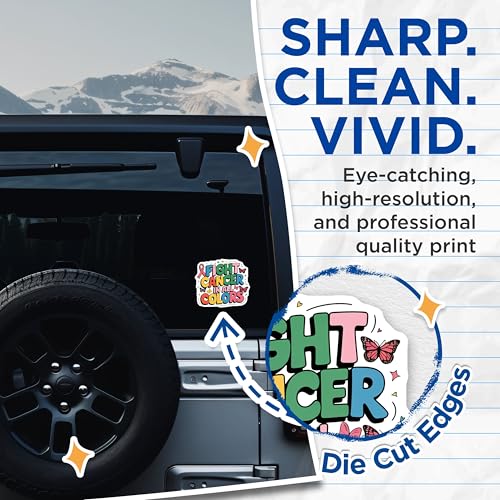 (2 Pack) Fight Cancer in All Colors Stickers - Motivational Sticker - Cancer Awareness Sticker - 5" On Longest Side - Sticks to Smooth Flat Surfaces - Made in USA - BMCS6844