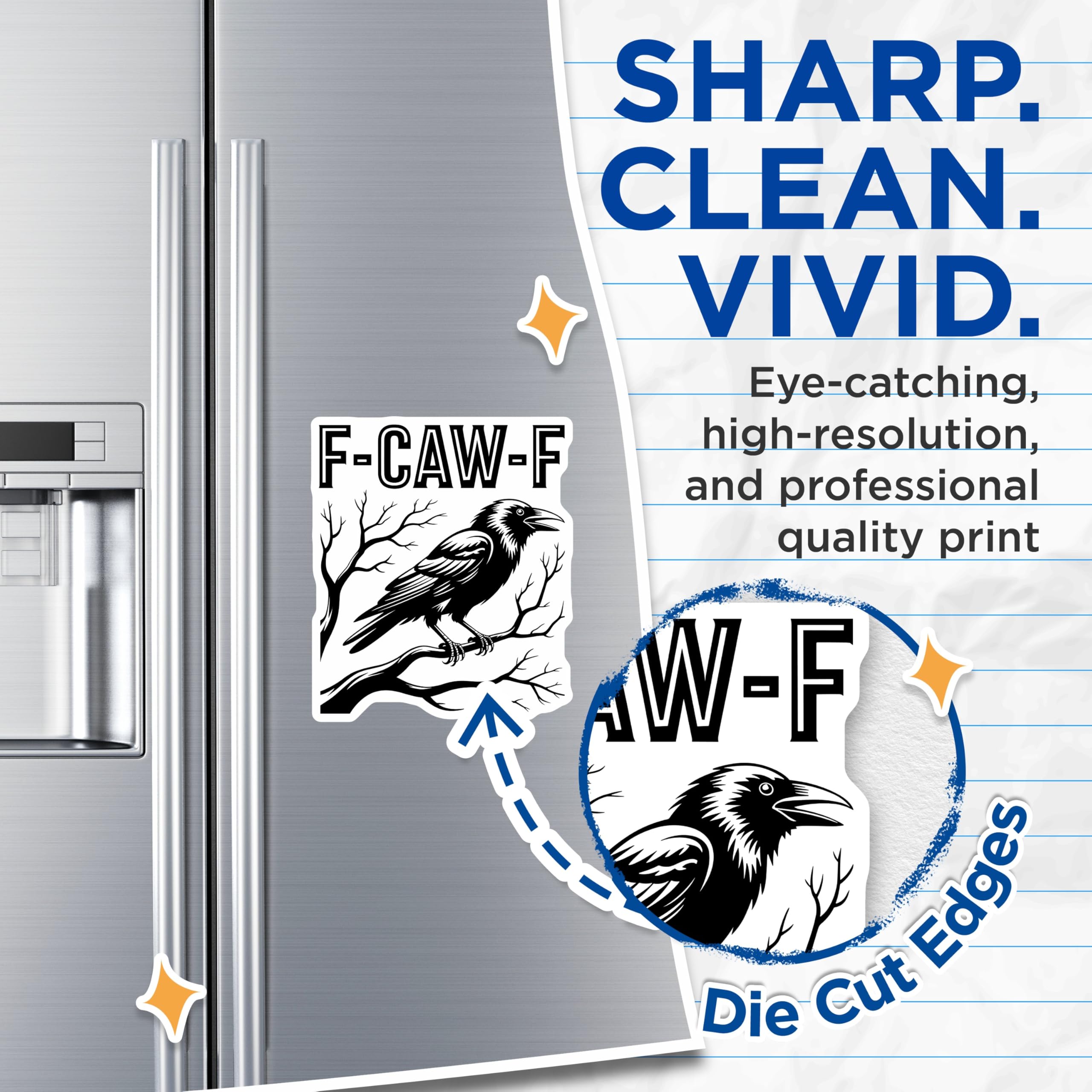 (2 Pack) Crow Magnets - Raven Decor - F-CAW-F Refrigerator Magnets - 5" On Longest Side - Premium Magnet - for Cars, Refrigerators, Toolboxes, Lockers - Made in USA - MAG14882