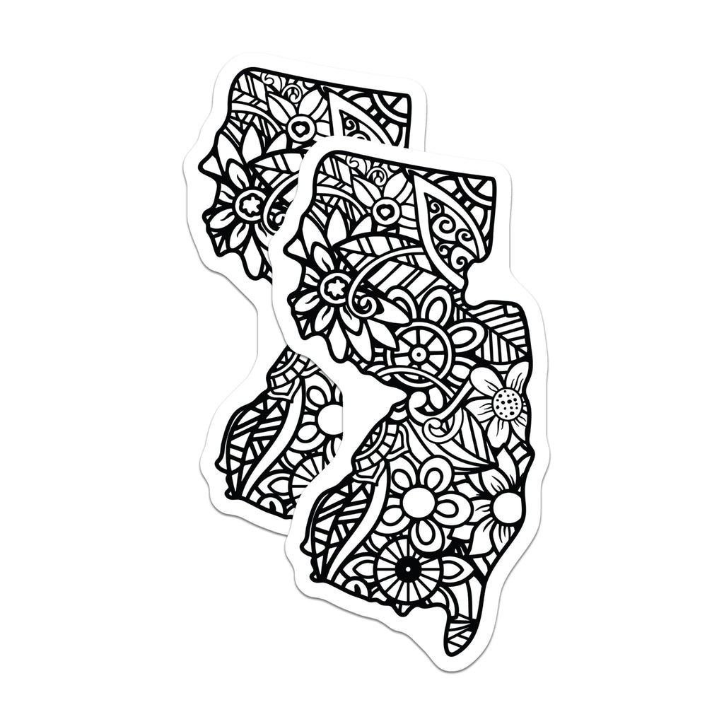 (2 Pack) New Jersey Stickers - Floral NJ Decals - State Pride Souvenir - 5" On Longest Side - Sticks to Smooth Flat Surfaces - Made in USA - BMCS17462