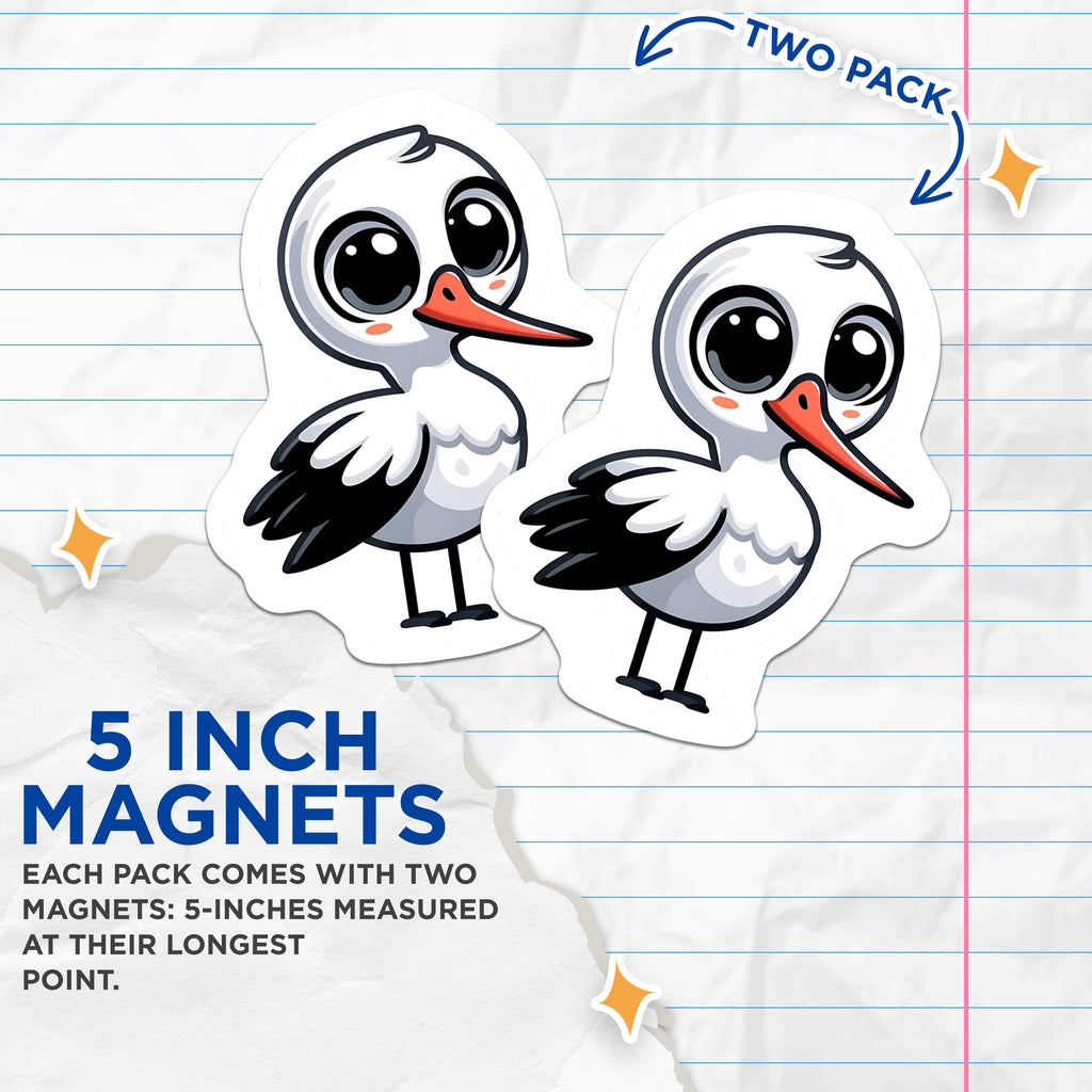 (2 Pack) Adorable Stork Magnets - Baby Nursery Decor Art - Pregnancy Announcement Keepsake for Parents - 5 Inches On Longest Side - Thick Durable Magnet - Made in USA - MAG38381
