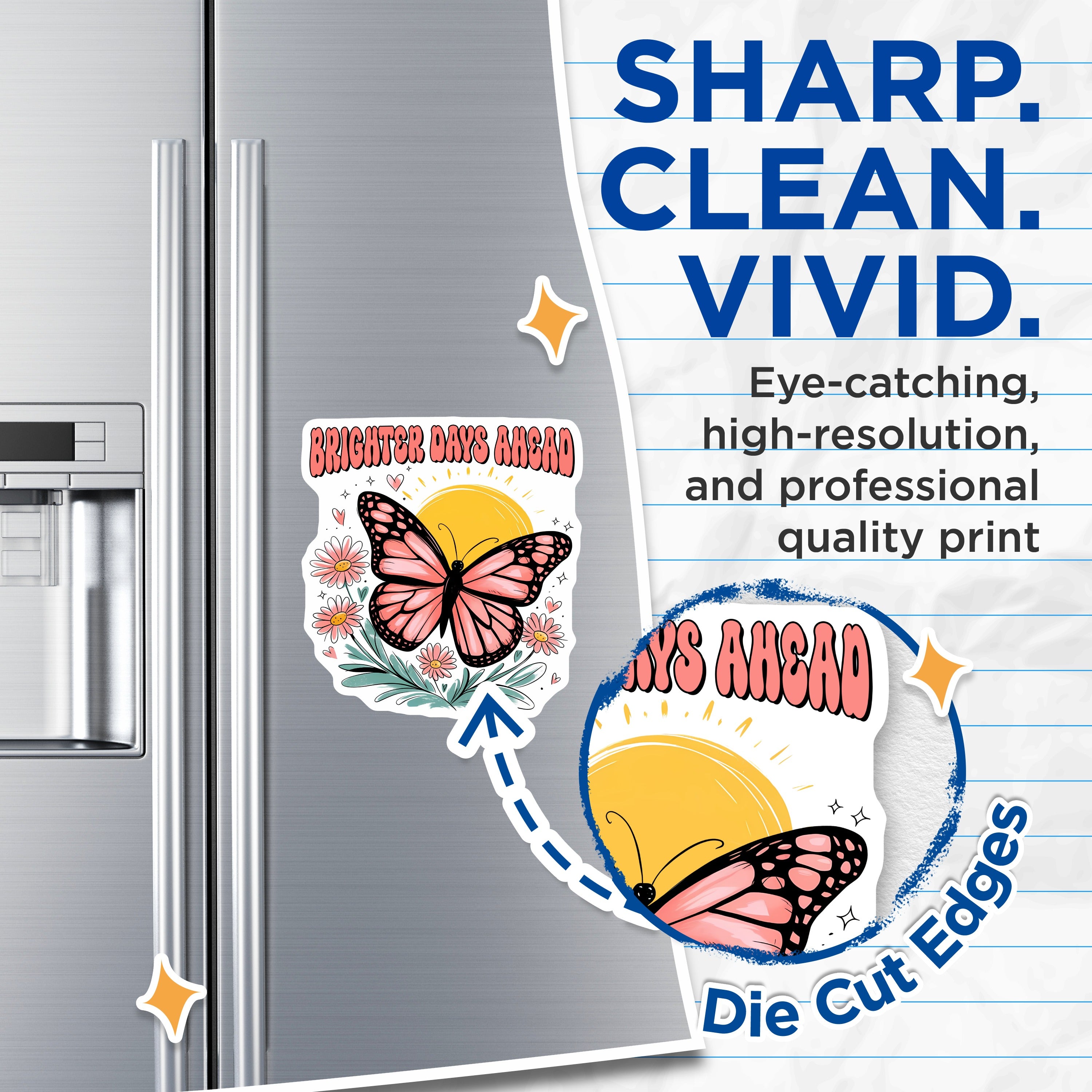 (2 Pack) Brighter Days Ahead Magnets - Positive Affirmation Magnet - Butterfly Daisy Floral Refrigerator Decor - 5 Inches On Longest Side - Thick Durable Magnet - Made in USA - MAG39676