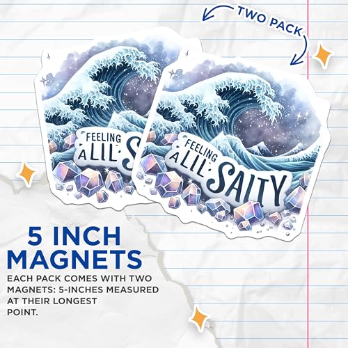 (2 Pack) Feeling A Lil Salty Magnets Magnets - Wave Art - Ocean Scene - 5" On Longest Side - Made in USA - Sticks to Refrigerators & Metal Surfaces - MAG9293