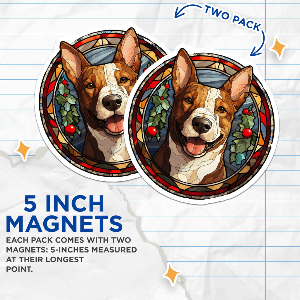 (2 Pack) Stained Glass Dog Magnets - Christmas Pet Fridge Decor - Festive Animal Lover Accents - 5 Inches On Longest Side - Thick Durable Magnet - Made in USA - MAG30766