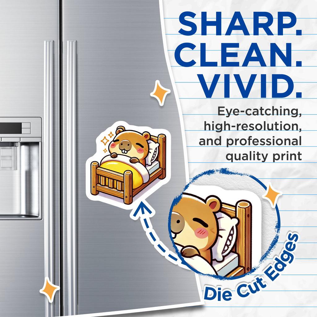 (2 Pack) Sleepy Capybara Magnets - Cute Animal Refrigerator - Cozy Desk Decor for Home Office - 5 Inches On Longest Side - Thick Durable Magnet - Made in USA - MAG39801