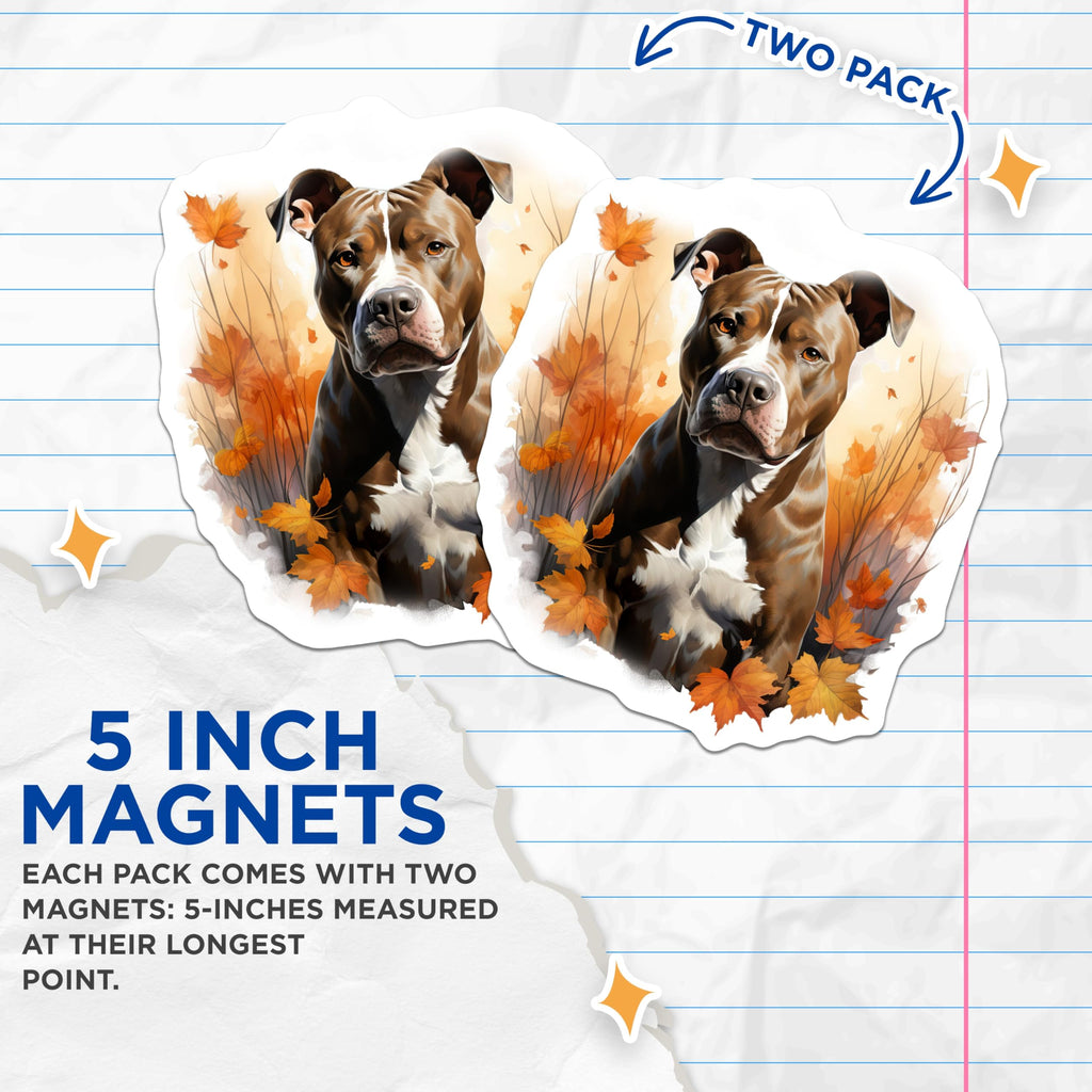 (2 Pack) Pitbull Dog Magnets - Autumn Fall Leaves Art - Canine Pet Lover Decor - Seasonal Dog Fridge Magnet - 5 Inches On Longest Side - Thick Durable Magnet - Made in USA - MAG24235