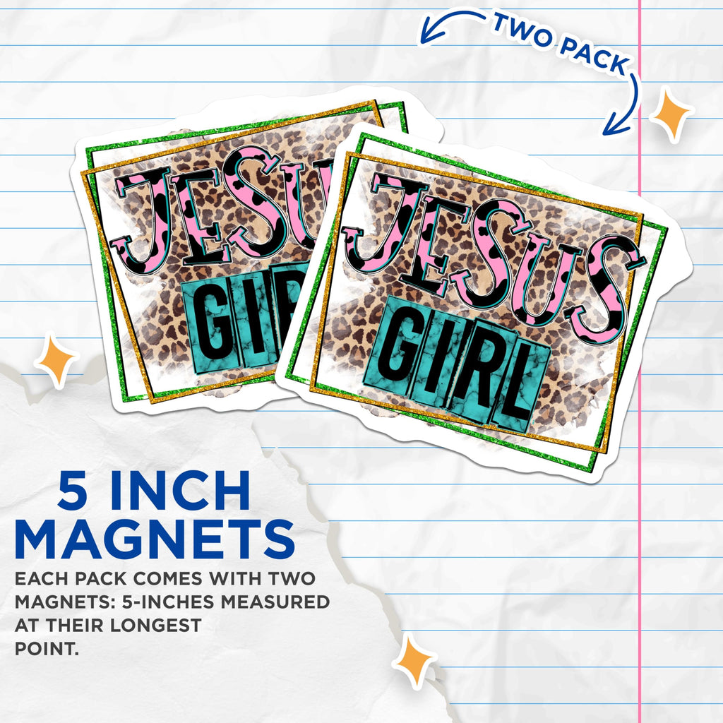 (2 Pack) Jesus Girl Christian Magnets - Leopard Cow Print - Faith Based Decor for Women - 5 Inches On Longest Side - Thick Durable Magnet - Made in USA - MAG27103