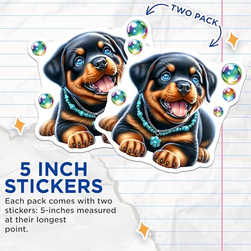 (2 Pack) Cute Puppy Stickers - Dog Lover - Bright Colorful Design - 5" On Longest Side - Sticks to Smooth Flat Surfaces - Made in USA - BMCS9627