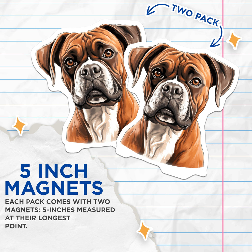 (2 Pack) Boxer Dog Magnets - Dog Lover Decor - Pet Parent Accessory - 5 Inches On Longest Side - Thick Durable Magnet - Made in USA - MAG25321