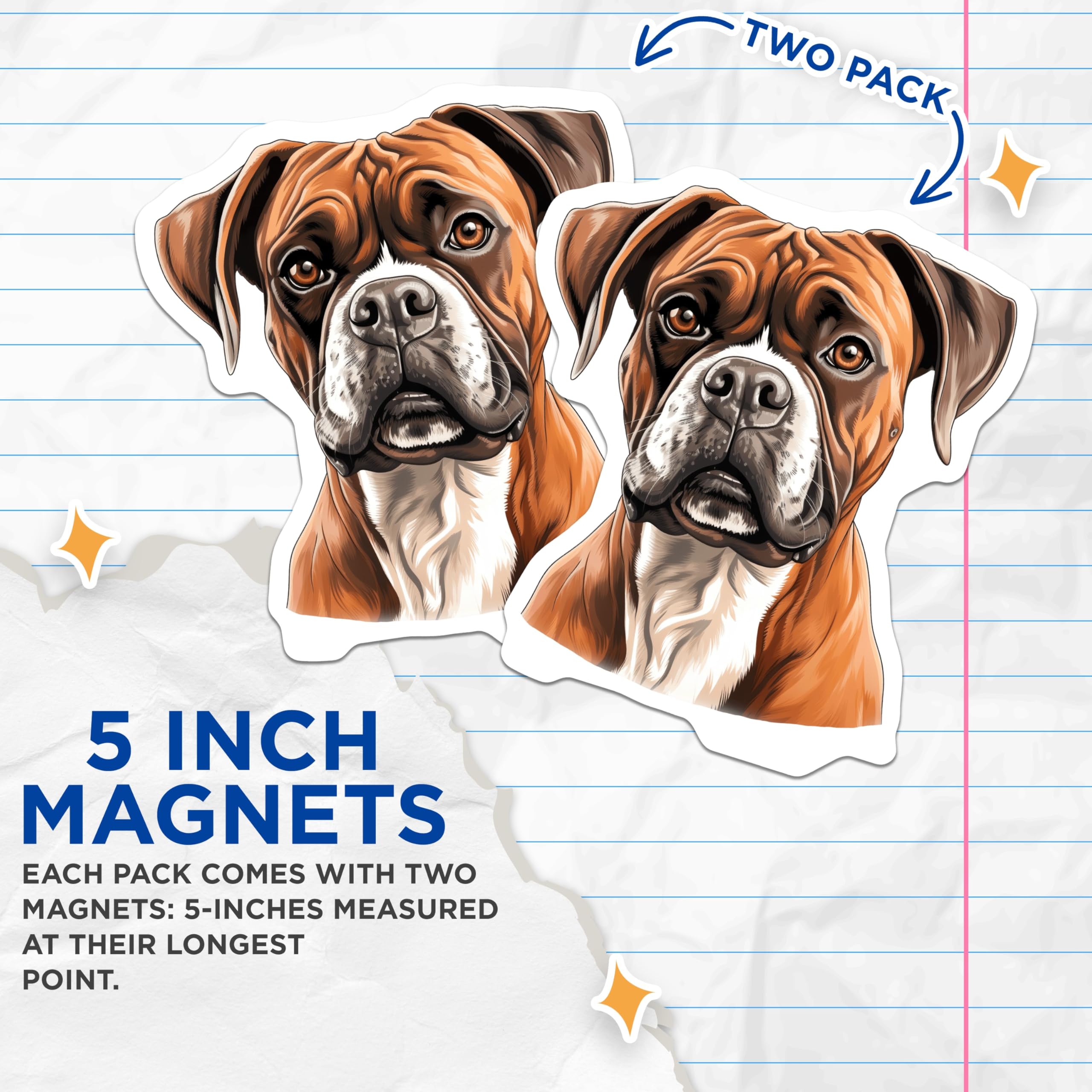 (2 Pack) Boxer Dog Magnets - Dog Lover Decor - Pet Parent Accessory - 5 Inches On Longest Side - Thick Durable Magnet - Made in USA - MAG25321