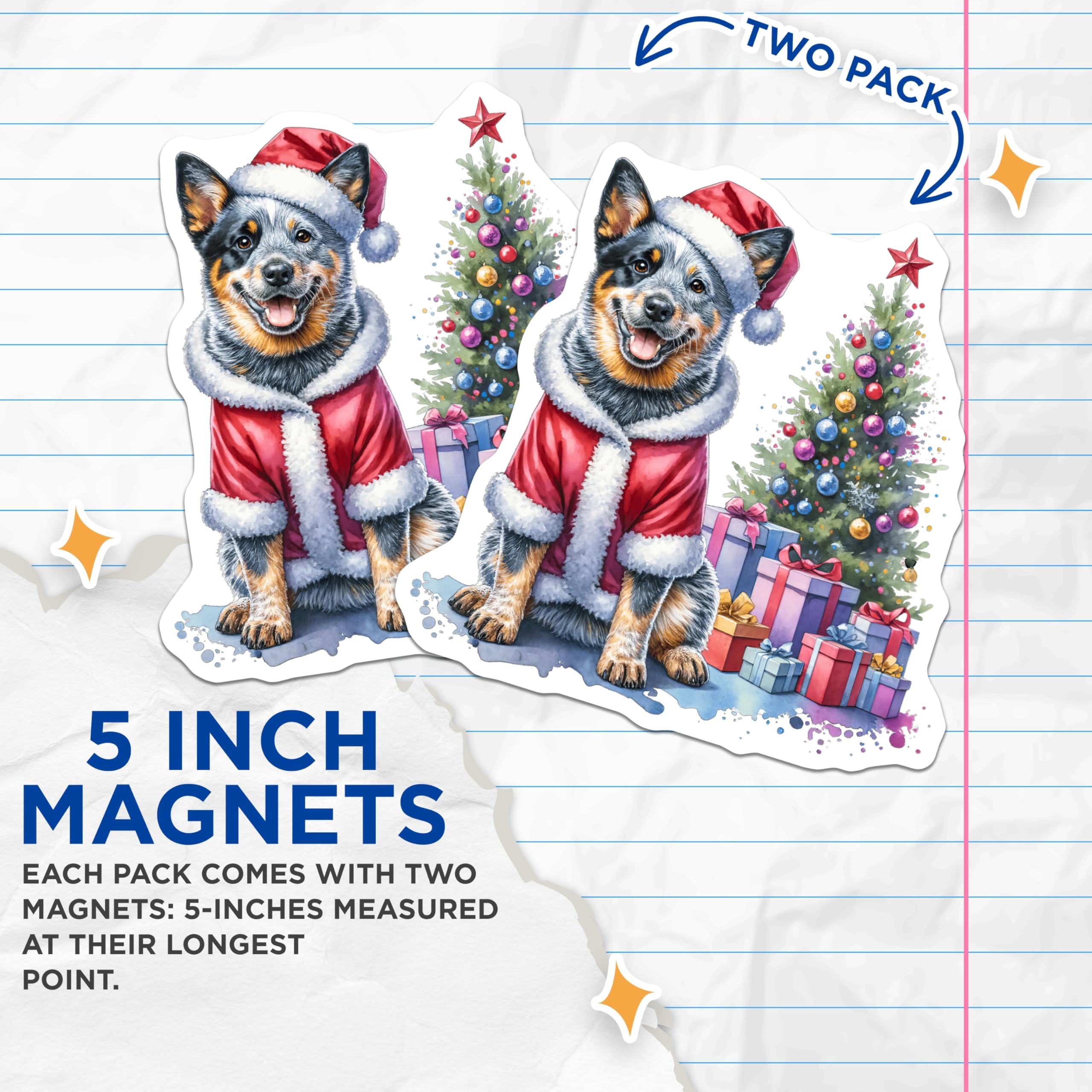 (2 Pack) Blue Heeler Christmas Dog Magnets - Santa Dog Portrait - Holiday Season Decor - Pet Lover Decor - 5 Inches On Longest Side - Thick Durable Magnet - Made in USA - MAG30562