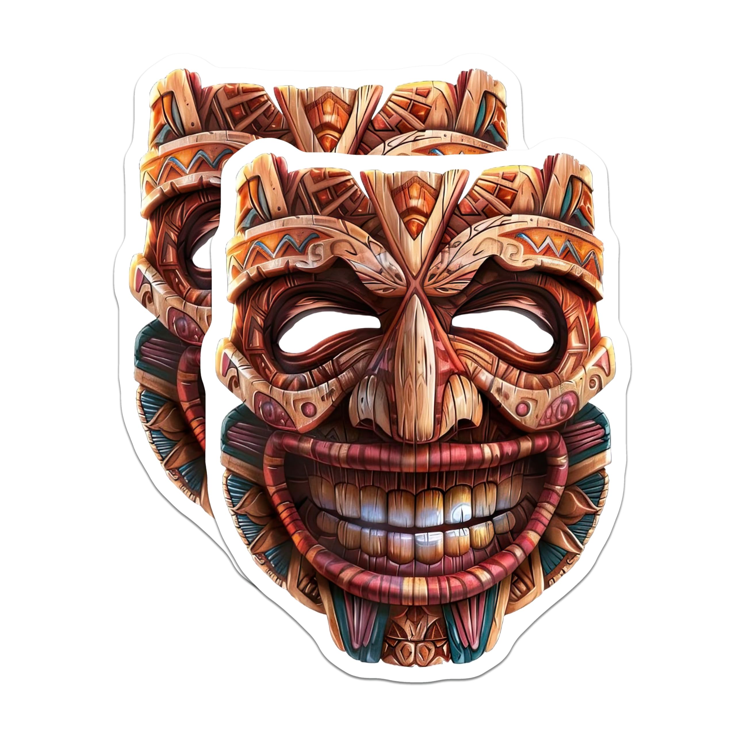 (2 Pack) Tiki Mask Magnets - Polynesian Tribal Art Decor - Hawaiian Island Vibe - Tropical Refrigerator Locker Accent - 5 Inches On Longest Side - Thick Durable Magnet - Made in USA - MAG21347