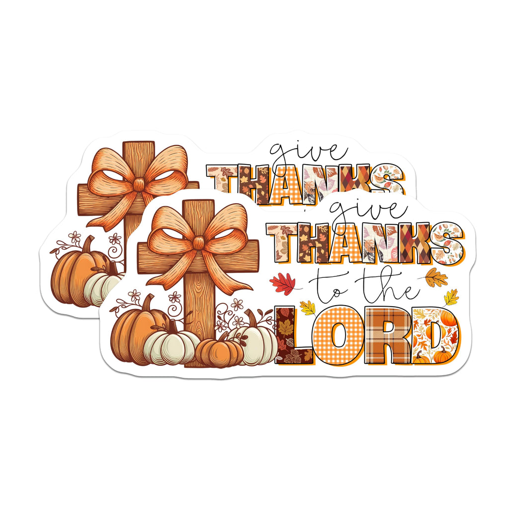 (2 Pack) Inspirational Thanksgiving Magnets - Autumn Cross and Pumpkin Decor - Give Thanks to the Lord Scripture Magnet - 5 Inches On Longest Side - Thick Durable Magnet - Made in USA - MAG23572