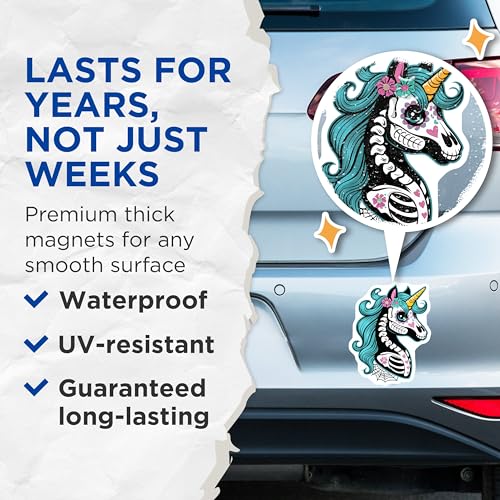 (2 Pack) Sugar Skull Unicorn Magnet - Gothic Unicorn Decor - 5" On Longest Side - Sticks to Smooth Flat Surfaces - Made in USA - MAG9459