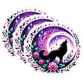 (3 Pack) Wolf Howling Decals - Floral Crescent Moon - Laptop Decals - 3 Inches On Longest Side - Easy Peel & Apply - Made in USA - 3MCS6832