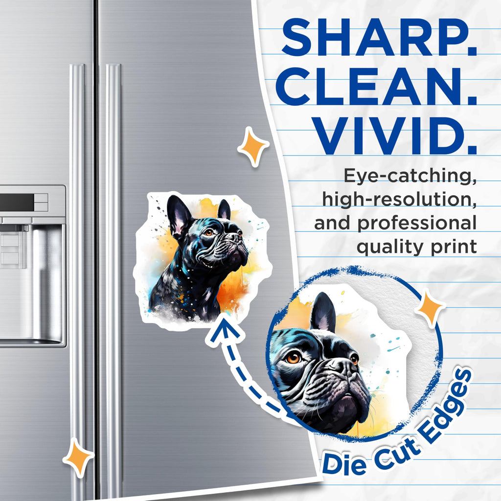 (2 Pack) French Bulldog Magnets - Artistic Watercolor Dog Art - Pet Lover Fridge Locker Decor - 5 Inches On Longest Side - Thick Durable Magnet - Made in USA - MAG24930