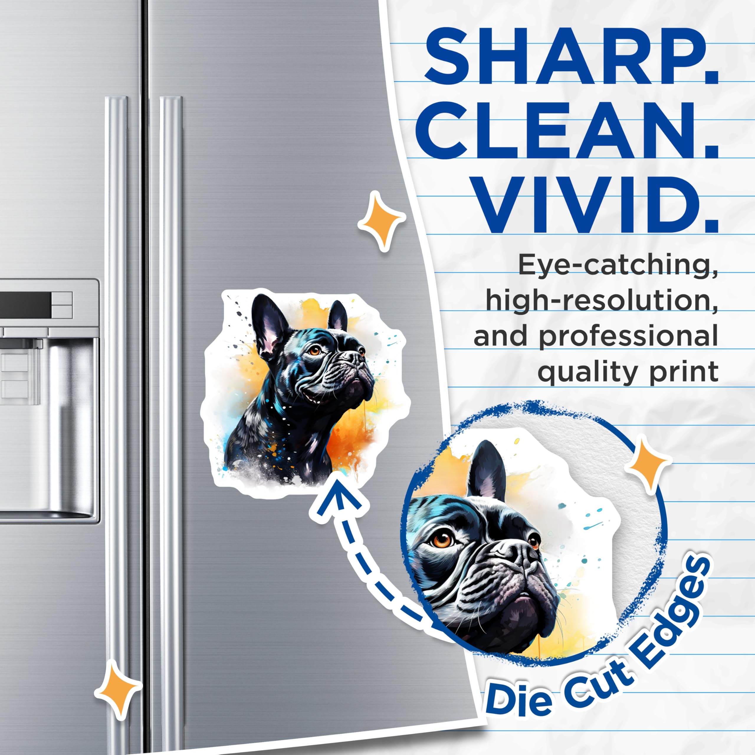 (2 Pack) French Bulldog Magnets - Artistic Watercolor Dog Art - Pet Lover Fridge Locker Decor - 5 Inches On Longest Side - Thick Durable Magnet - Made in USA - MAG24930