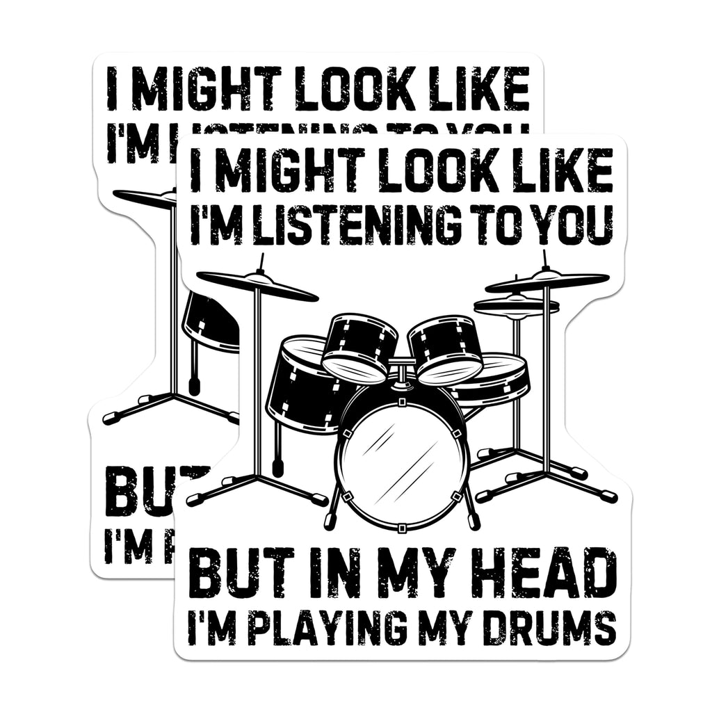 (2 Pack) Drum Set Stickers - Music Lover Stickers - Funny Band Stickers for Drummers - 5" On Longest Side - Sticks to Smooth Flat Surfaces - Made in USA - BMCS3689
