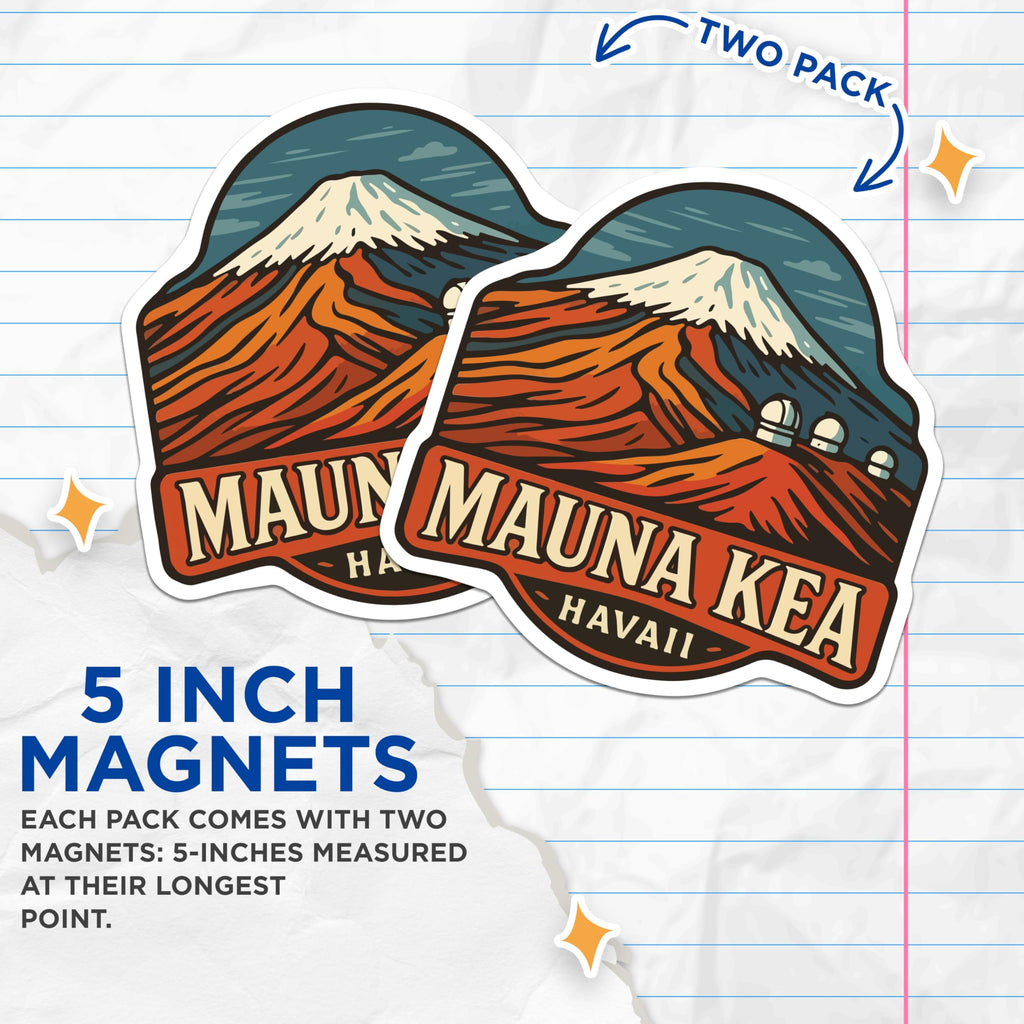 (2 Pack) Mauna Kea Hawaii Magnets - Iconic Island Mountain Decor - Big Island Observatory Souvenirs - 5 Inches On Longest Side - Thick Durable Magnet - Made in USA - MAG19686